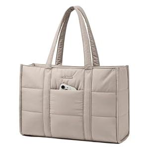 LOVEVOOK Laptop Bag for Women, Puffer Tote Bag for Work 15.6 Inch Large Computer Briefcase for Teacher Nurse, Quilted Lightweight Casual Shoulder Bag For Travel, Daily