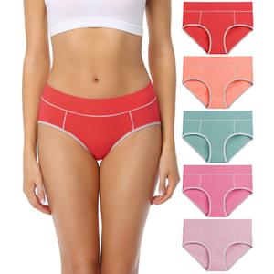 wirarpa Women's Cotton Underwear Stretch Mid Waisted Briefs Ladies Panties 5 Pack (Large)