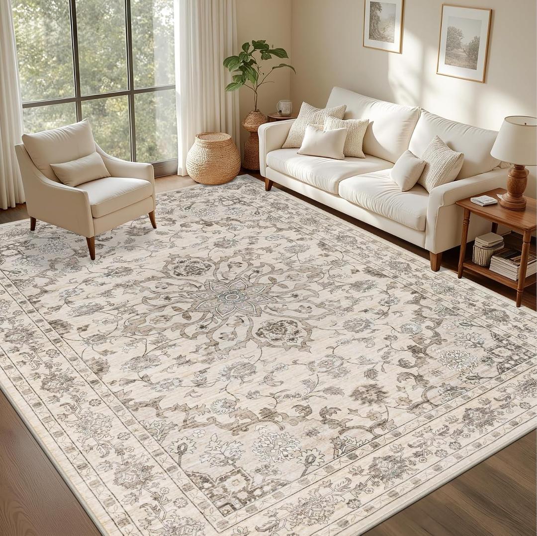 4x6 Area Rugs Living Room: Washable Rug for Bedroom Brown Beige
