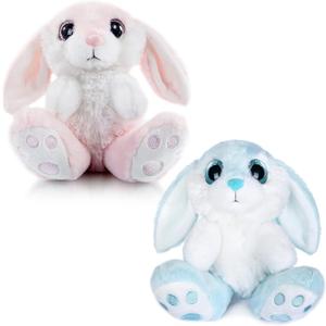 My OLi Bunny Stuffed Animal Pack of 2 Plush Rabbit 7in Stuffed Bunny with Floppy Ear Bedtime Friend Soft Toy Gifts for Girls Boys Kids, Pink & Blue (2 Pack Pink+Blue)