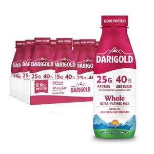Darigold FIT High Protein Whole Ultra-Filtered Milk - Lactose Free, 25g Protein, 40% Less Sugar - 14oz Bottles, 12 Pack (Whole Milk), Best By: 08-16-2026