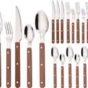 20-Piece Silverware Eating Utensils Set with Retro Handle, Service for 4, BRIIEC Stainless Steel Flatware Knife Fork Spoon Set Mirror Dishwasher Safe - Brown Handle