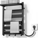 6-Bar Wall Mounted Heated Towel Rack, 170°F Heating Black | Bathroom Towel Warmer with Top Shelf, Memory Function, Adjustable 110–170°F Temperature, 2–12H Timer, Space Saving Design