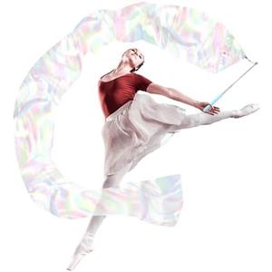 RoundFunny 98" Dance Streamer with Scalable Rod, Gymnastics Dance Ribbon Artistic Twirling Ribbon, Church Worship Adoration Dance Banner for Dancer and Church Liturgical Praise(Transparent White)