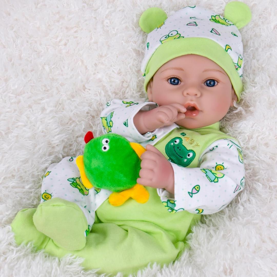 Aori Reborn Baby Dolls Boy Realistic 18 inches - Lifelike Newborn Babies That Look Real, Nice Gift Set for Kids, Parents-to-be, Grandparents (Green Frog)