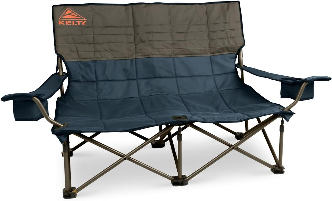Kelty Low Loveseat Double 2 Person Camping Chair, Two Person Foldable Seat for Festivals, Concerts, Tailgates, Beach Days, Low Seat Height (Navy / Dark Shadow)