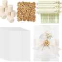 Fuyoooo 50 Sets Wedding Invitations Wraps Set Pre Folded Vellum Jackets for 5 x 7 inch Invitations Self Adhesive Gold Wax Seal Stickers Dried Baby's Breath Flowers Chiffon Silk Ribbon for Craft DIY