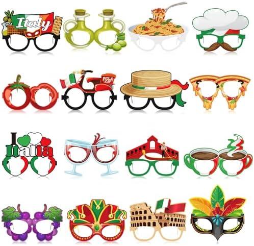 Pajean 25  Pcs Italian Party Decorations Italy Theme Eyeglasses Italian Paper Glasses Frame Photo Booth Props Italy Party Favors for Pizza Birthday Baby Shower Birthday Supplies