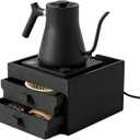 Coffee Brewer Organizer for Intasting Electric Kettle,Two-tier design with elevated kettle platform and pull-out Two-tier storage drawerElevated Pour Over Coffee Maker Holder for Beans, Tea & Accessories