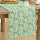 Artoid Mode Sage Green Soft Plush Faux Fur Jacquard Bunny Bow Easter Table Runner, Spring Holiday Kitchen Dining Table Decoration for Home Party Decor 13x72 Inch