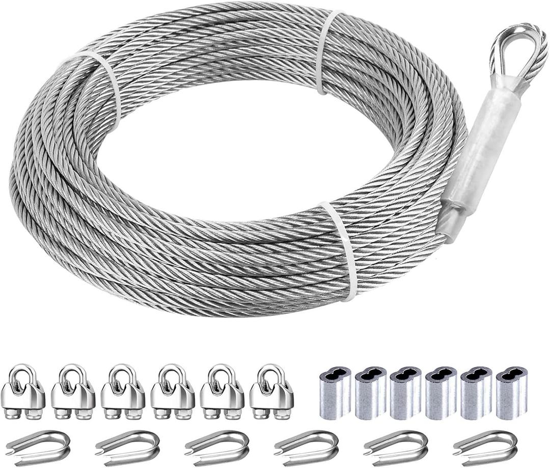 3/16 Stainless Steel Cable, 50ft Wire Rope, 7X 19 Strands, 3700lbs Breaking Strength, Marine Grade 304 Stainless Steel Aircraft Cable for Zipline, Deck Railing, Shade Sail