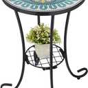 VCUTEKA Outdoor Side Table Mosaic Patio Table Accent Tables Mosaic Tile Top Metal Frame Small End Tables Porch Beach Patio Garden Balcony Green 14''