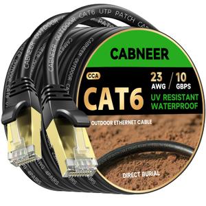 Cat 6 Ethernet Cable 100 ft, Outdoor & Indoor 23AWG 10Gbps High Speed, Weatherproof Direct Burial LLDPE UV Jacket, RJ45 CCA LAN Cable with 20 Ties, Support for Cat5e/Cat5/Cat6 Networks