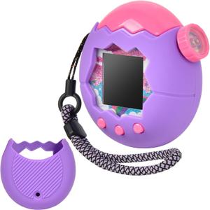 3 x ANKHOH Case for Tamagotchi Paradise, Soft Silicone Protective Cover & Skin with Detachable Lanyard for Virtual Electronic Pet , Anti-Scratch Holder for Travel and Everyday Carry (Purple)