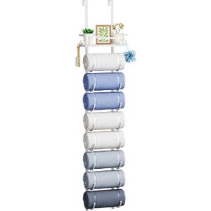 SWTYMIKI Over the Door Towel Rack - 9 Tier Towel Racks for Bathroom Wall Mounted, Towel Holder with Shelf, Hanging Rolled Towel Storage Organizer for Small Bathroom, Camper, RV, White