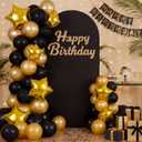 Black Gold Birthday Decorations Happy Birthday Arch Backdrop Cover 6.6ft Spandex Stretchy Black Arch Cover for Reusable Backdrop Sign for Baby Shower Girls Boys Women Men