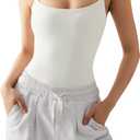 SUUKSESS Women Sexy Square Neck Thong Bodysuit Backless Cami Bodysuit Top (White, L)