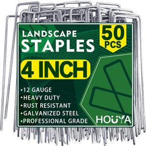 50 Pack Landscape Staples 4 Inch 12 Gauge Garden Stakes Galvanized Garden Staples Pins Anti-Rust Ground Stakes for Weed Barrier, Irrigation Tubing, Yard Lawn, Landscape Fabric