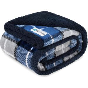PetAmi Waterproof Dog Blanket for Couch, Pee Proof Sherpa Fleece Reversible Pet Throw, Furniture Protector for Bed Sofa Kennel, Soft Washable Cover for Small Medium Dog Puppy Cat, 29x40 Plaid Blue
