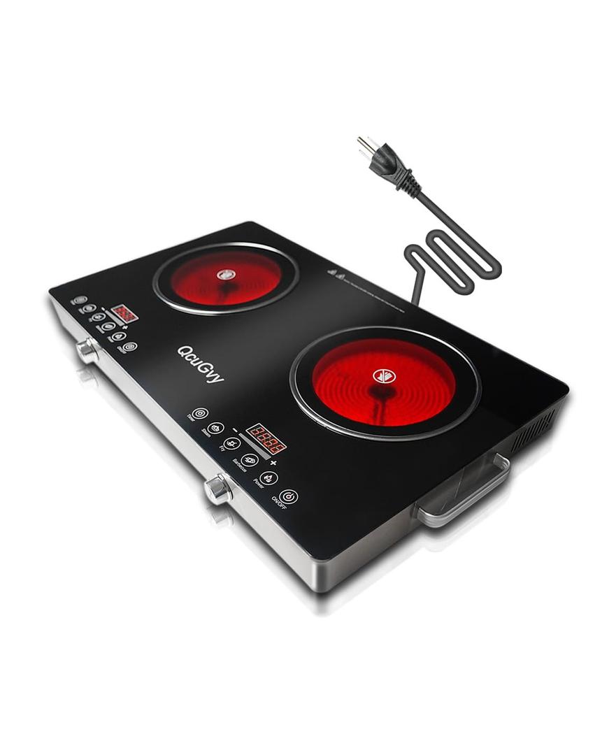 23" Portable Infrared 2 Burner 3500 Electri Burner with 2 Hours Timer-Electric Hot Plate Touch Control Panel Adjustable Heating Power Glass Plate Electric Cooktop for Cooking