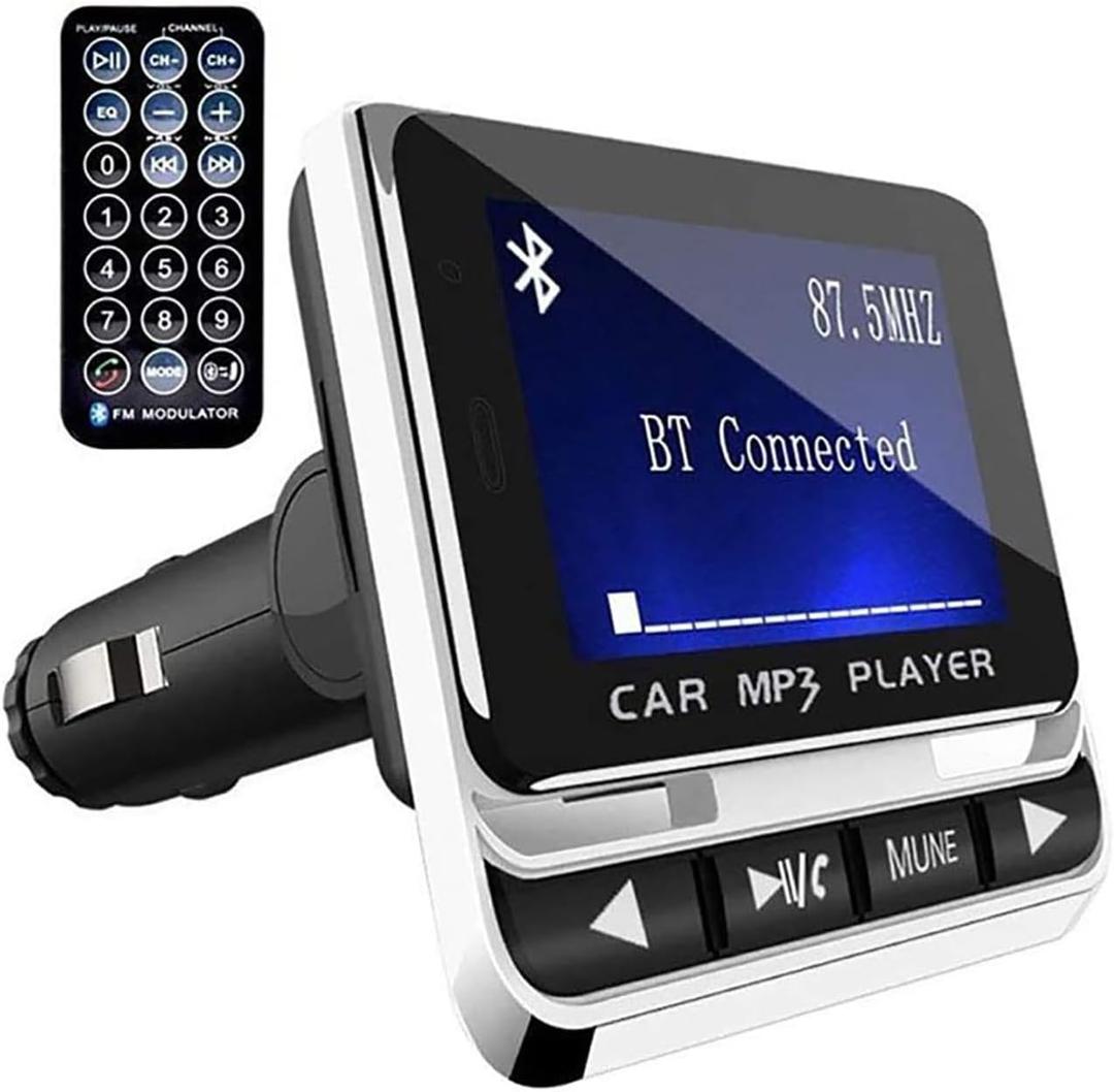 Bluetooth FM Transmitter for Car, Wireless Car Radio Adapter, Handsfree Auto Kit with Remote Control, MP3 Music Player Support USB Charger Siri Google Assistant U Disk/TF Card/Aux