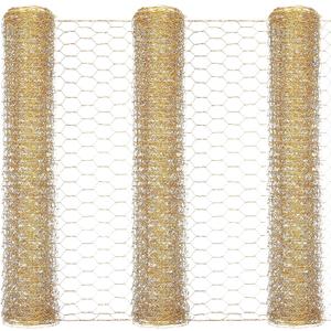 Shappy 3 Pieces 40 x 13 inches Gold Chicken Wire Net for Craft Projects Lightweight Galvanized Hexagonal Frame Chicken Wire Mesh for Unfinished Wooden Window Frames DIY Craft Work Home Decor