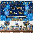 Blue Gold We Will Miss You Banner Farewell Party Decorations Good Luck Going Away Backdrop for Coworker Leaving Job Change Retirement Goodbye Anniversary Veteran Graduation Party Supplies