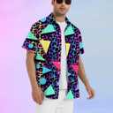 80s 90s Outfit for Men Short Sleeve Button Down Hawaiian Shirt Funny Vintage Retro Beach Shirts (Blue, L)