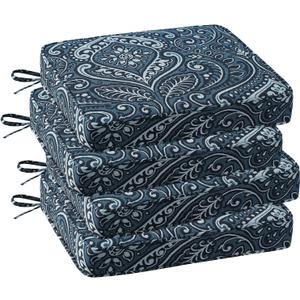 Outdoor Square Corner Seat Cushion, 18.5"x16"x3", Set of 4, Non Slip Seat Cushion Pads with Removable Cover for Patio Furniture, Garden Yard Lawn, Damask Vine