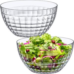 Amazing Abby - Carlita - 150-Ounce Plastic Serving Bowls (Set of 2), 10-Inch Clear Salad Bowl Set, BPA-Free, Shatter-Proof, Dishwasher-Safe, Stackable, Great for Salad, Fruit, Cereal, Snack, and More