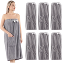 AUECOOME 6 Pcs Spa Robe Bath wrap Towels for Women Waffle Spa Wraps with Pocket Adjustable Closure Lightweight Towel Wraps for Bath Shower (Gray, Medium)