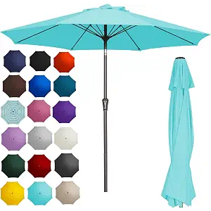 PatioKingdom 9FT Patio Outdoor Umbrella-UPF 50+ Sun Shade with Wind Vent, Push-Button Tilt & Smooth Crank Lift, Rust-Resistant Fiberglass Frame for Garden, Backyard,Yard (Peacock Blue)