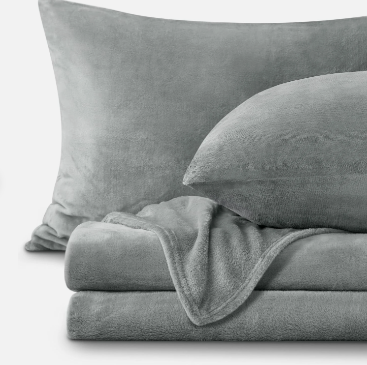 BEDELITE Flannel Sheets Queen Size Grey - Super Soft Fleece Sheets Set Fluffy (96×81in)