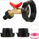 IBC Tote Adapter, 2 Sizes 275-330 Gallon IBC Bag Tank Fittings 1/2in Solid Brass Water Shut-Off Valve Faucet 2.44in Fine Thread & 2.36in Coarse Thread Bag Valve for Garden Hose Connector Adapter