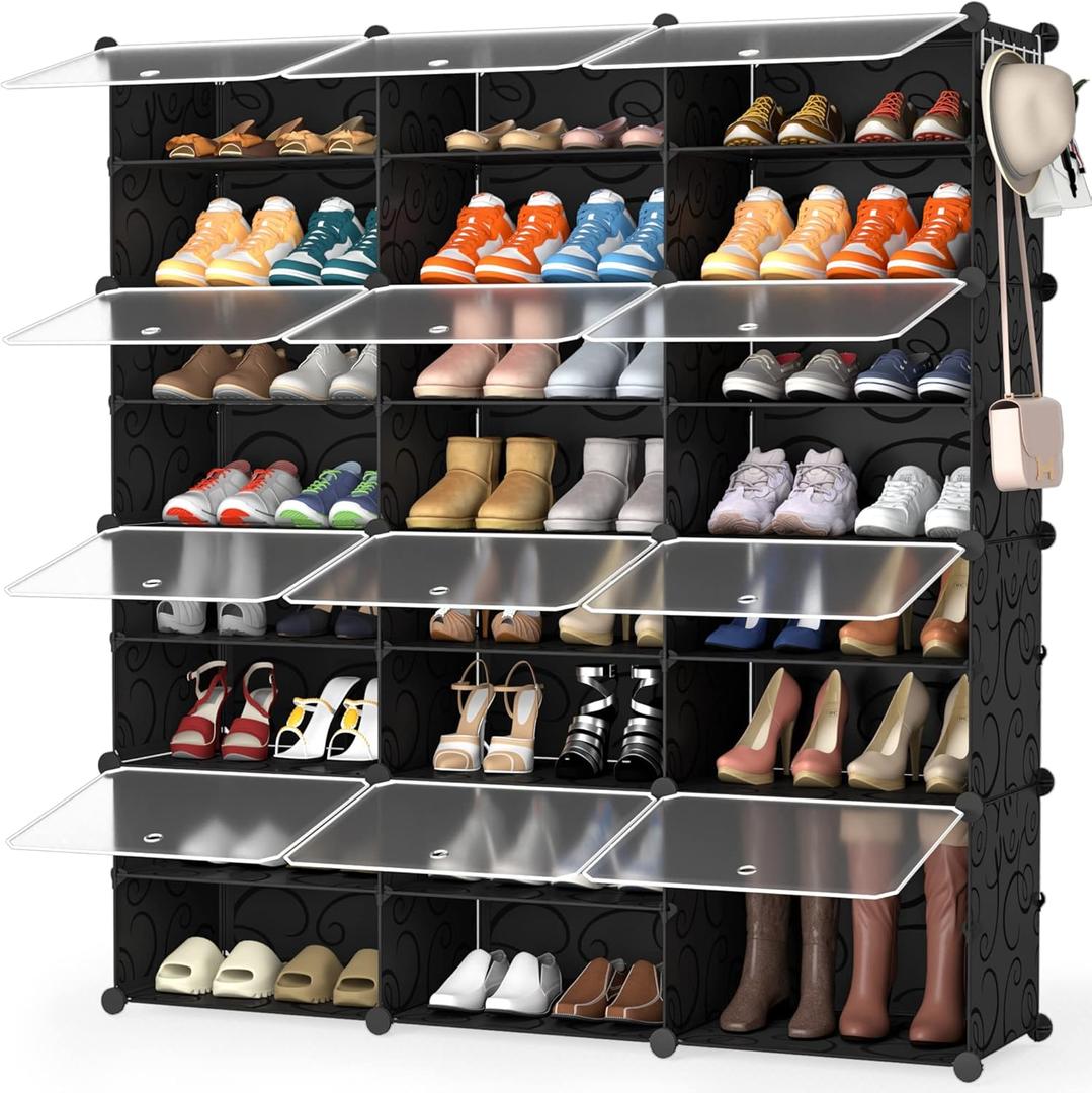 HOMIDEC Shoe Rack Organizer, 8 Tier Shoe Storage Cabinet 48 Pair Plastic Shoe Organizer Shelves for Closet Hallway Bedroom Entryway (Black)