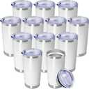 20 oz Tumbler Coffee Travel Tumblers Bulk with Lid Stainless Steel Double Wall Vacuum Insulated Mug Powder Coated Cups fit Car Cupholder for Hot and Cold - White, 12Pack