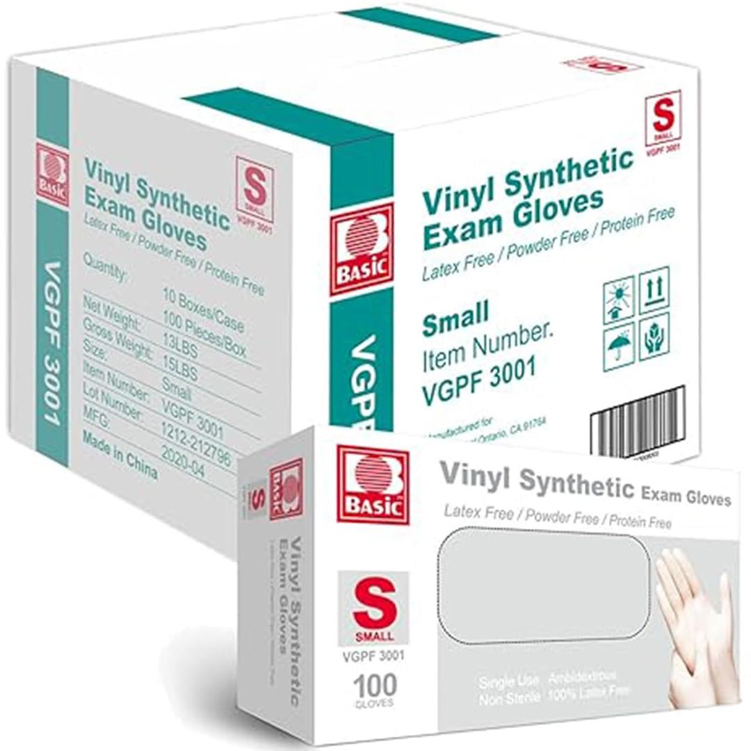 Jointown Basic Medical Clear Vinyl Exam Gloves - Latex-Free & Powder-Free - VGPF-3001(Case of 1,000), Small (S)