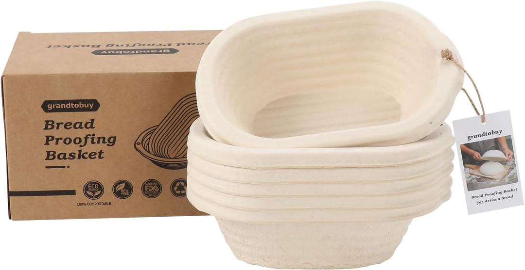 6x 8 inch Pulp Oval Sourdough Banneton Bread Proofing Basket Baking Supply with 30pcs Disposable Liners for Professional and Homemade Artisan Bread