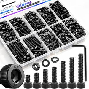 mxuteuk 380PCS M4 Screws Kits,6/8/12/16/20/30mm Metric Hex Socket Head Cap Bolts,12.9 Grade Alloy Steel M4 Bolts with Hex Wrench