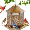 Bird Feeder, Heavy Duty Metal Bird Feeders for Outdoors Hanging, Weather Resistant Wild Bird Feeders for Outside Garden Yard, 3.5LB Seed Capacity, Hexagon Gazebo Style