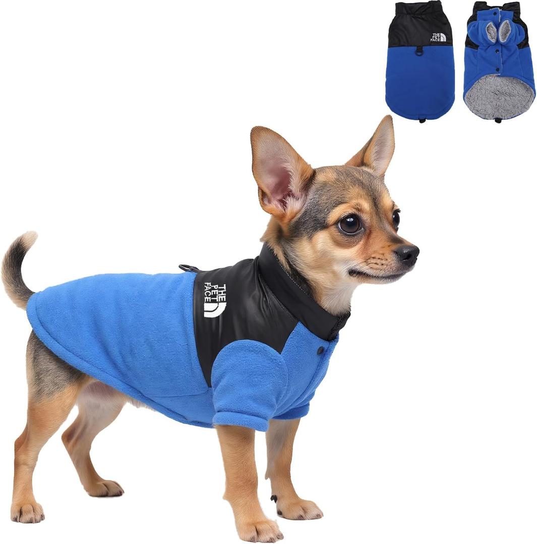Small Dog Clothes,Chihuahua Sweater,Soft Dog Fleece Vest,Warm Puppy Outfit Snow Jacket for Winter Cold Weather,Button Closure-Blue-M