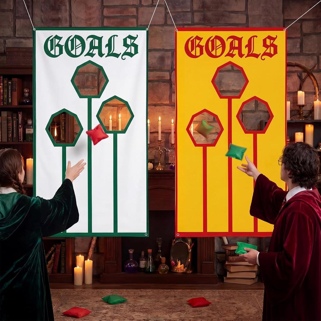 2 Pcs Wizard Toss Game Banner with 10 Bean Bags Magical Wizard Party Birthday Decorations Goal Toss Game for Indoor Outdoor Magic Theme Party Supplies