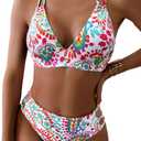 Tainehs Women's Push Up V Neck Bikini Sets Criss Cross Back Two Piece Bathing Suit (L)