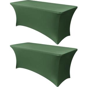 Obstal 6ft Blackish Green Stretch Spandex Table Cover for Standard Folding Tables - Universal Rectangular Fitted Tablecloth Protector for Wedding, Banquet and Party, 72L x 30W x 30H Inches, 2pc