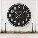 Large Old Town Farmhouse Black Wall Clock 24 Inch Rustic Antique Wood with Metal Circle and Large Numerals Silent Battery Operated Wall Clock for Office Kitchen Bedroom Living Room