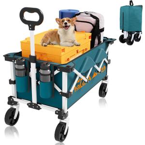 Wagons Carts Foldable, Grocery Cart on Wheels, Collapsible Wagon, Shopping Cart for Groceries, Foldable Wagon with Wheels, Heavy Duty-Blue