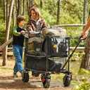 TIMBER RIDGE Push & Pull Double Decker Wagon, 400L Large Capacity Heavy Duty & 450lb Load, Collapsible Cart with All-Terrain Wheels & Brakes, 54 Extended Foldable for Sports, Beach, Camping, Grey