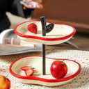 MOOSHU Ceramic Cupcake Dessert Stand - 2-Tier Fruit Platter for Kitchen Counter - Apple-Shaped Holiday Decorative Tiered Serving Trays for Parties Entertaining, and Food Display.