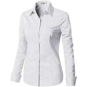 EZEN Womens Slim Fit Long Sleeve Stretchy Button Down Collar Shirt Blouse, Size: M