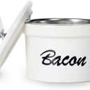 Bacon Grease Container Keeper with Crystal Lid and Strainer, 12 oz Ceramic Frying Oil Storage Can Container for Countertop,Farmhouse Kitchen Decor (Silver)